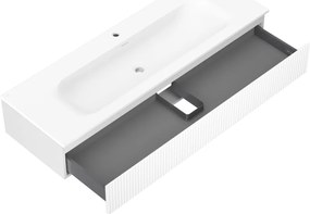 Mexen Rivel, kúpeľňová skrinka 140 cm s umývadlom Vela, 1 zásuvka, drážkovaná, biela matná, 91A20-14023-1-BF01-W23M01