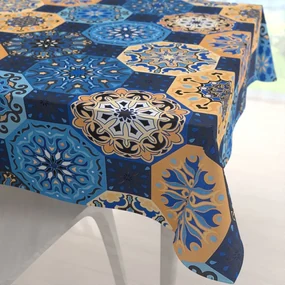 Biante Bavlnený štvorcový obrus Sandra SA-448 Modro-oranžové marocké dlaždice 140x140 cm