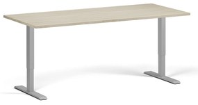 Výškovo nastaviteľný stôl, 180x80 cm, 2 motory, sivá podnož, dub prírodný