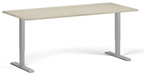 Výškovo nastaviteľný stôl, 180x80 cm, 2 motory, sivá podnož, dub prírodný