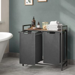 Kôš na bielizeň s 2 priehradkami, kôs na prádlo, 2 x 46 l, sivý