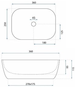 REA-U5667 - Umývadlo na dosku BELINDA MINI 25x36 cm keramika/lesklá biela