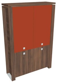 Vysoká skriňa Verno+ 140 x 46 x 210 cm, kombinované dvere, orech / oranžová