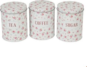 Plechové dózy na čaj, kávu a cukor s ružami - set 3 ks