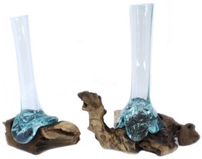 Roztavené sklo na dreve - Váza na kvety