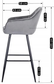 Barová stolička ANDY – sivý velúr