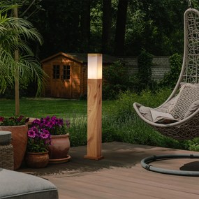 Moderná vonkajšia stojaca lampa oceľová s drevenou potlačou 80 cm IP44 - Malois