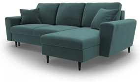 Zamatová rozkladacia/s úložným priestorom rohová pohovka v petrolejovej farbe Kyoto – Cosmopolitan Design