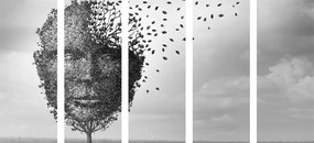 5-dielny obraz abstraktná tvár v podobe stromu - 200x100
