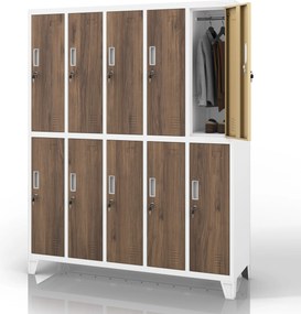 Šatňová skriňa BOZP 10-dverová biela/orech, 1360x1720x450 mm: BARTEK Eco Design