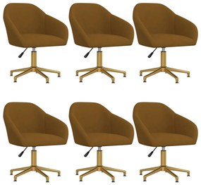 Otočné jedálenské stoličky 6 ks hnedé zamatové 3089724