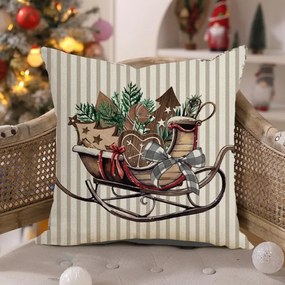 Vianočný poťah na vankúš SLEIGH 45x45 cm, béžový