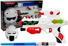 LEAN Toys Kozmická laserová pištoľ so svietiacim mečom a maskou
