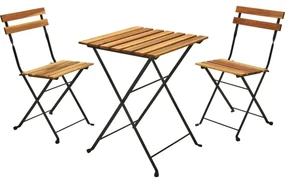 Skladací bistro set Lagos, 3 ks, akáciové drevo, oceľový rám