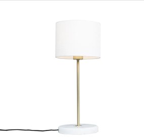 Mosadzná stolová lampa s bielym tienidlom 20 cm - Kaso
