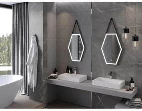 Mexen Orla, LED kúpeľňové zrkadlo s podsvietením a čiernym rámom 50x70 cm, 6000K, ochrana proti zahmlievaniu, 9815-050-070-611-70
