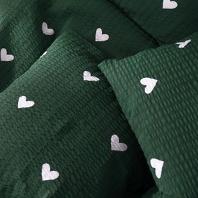 Goldea vianočné krepové posteľné obliečky - srdiečka na tmavo zelenom 140 x 200 a 70 x 90 cm