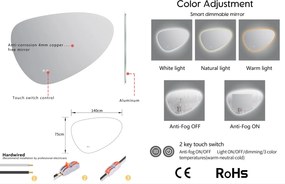 Erga Myra, LED zrkadlo 140x80 cm s kozmetickým zrkadlom 3x zväčšenie, 5082 lm, 3 farby svetla, zadné osvetlenie, ERG-V01-MYRA-1480-00