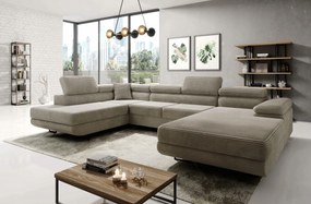 Veľký béžový rozkladací rohovník Astorp U, ľavý, s dvoma nádobami