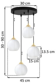 Závesné svietidlo Costa, 4x biele sklenené tienidlo, b/g, o
