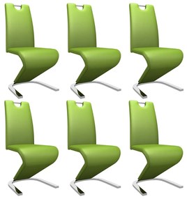 Jedálenské stoličky, cikcakový tvar 6 ks, zelené, umelá koža 279457