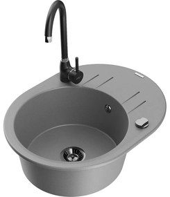 Mexen Kevin, drez granitový 586x458x190 mm, 1-komorový a šedá matná batéria Telma, šedá, 6517-71-670200-70-B