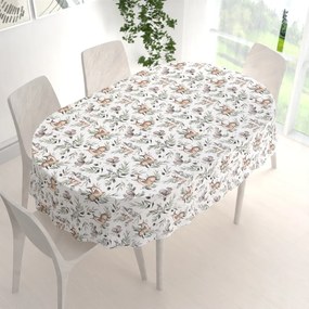 Biante Detský bavlnený oválny obrus Sandra SA-455 Srnčekovia zajačikovia a veveričky na bielom 140x200 cm