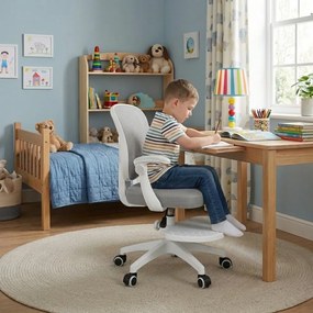 Detská otočná stolička Neoseat JUNI 008 s podnožou — látka, sivá