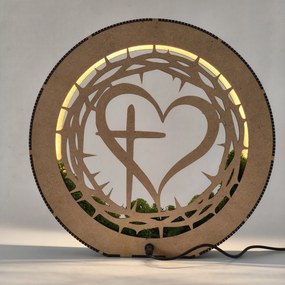 Stmievateľná LED lampa Srdce s krížom | JEZUE: HDF - Orech 20 cm 4780-115105 LED0609