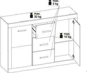 Komoda Stone 147 cm, betón/biela
