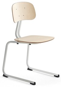 Školská stolička YNGVE, podnož s klzákmi, biela, breza, V 460 mm