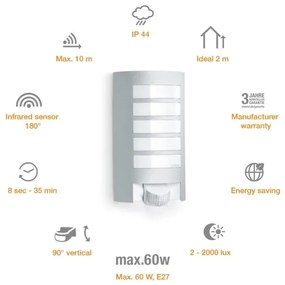 Steinel 657918 - Vonkajšie svietidlo so senzorom L12S 1xE27/60W/230V IP44