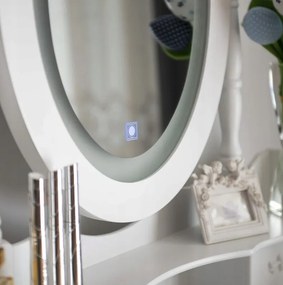 DomTextilu Vintage toaletný stolík s otočným zrkadlom s LED osvetlením 44987 Biela