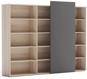 PLAN Skriňa vysoká otvorená dlhá BLOCK Wood, grafitová