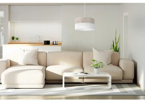 Závesné svietidlo Wood, 1x svetlobéžová dubová dýha/biele PVC tienidlo, (fi 40cm)