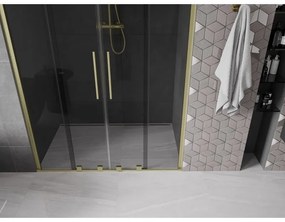 Mexen Velar Duo, posuvné sprchové dvere do otvoru 150 cm, 8mm šedé sklo, zlatá matná, 871-150-000-42-55
