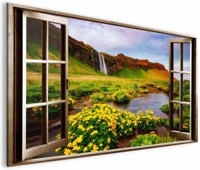 Malvis Obraz 3D okno - Islandský vodopád Rozmery obrazu: 90x60cm
