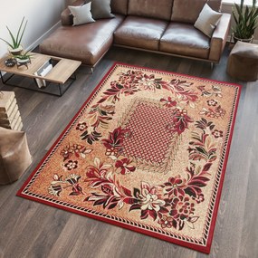 Kusový koberec ATLAS flora - tmavo béžový / červený