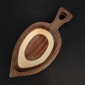 AMADEA Drevená miska mozaika v tvare listu, masívne drevo, 3 druhy drevín, rozmer 22x10, 50x2, 50 cm