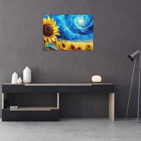 Sklenený obraz - Maľba slnečníc (70x50 cm)