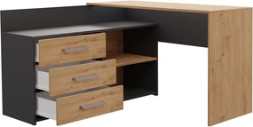 Rohový psací stůl Dany dub Artisan/antracit s herním křeslem Remus černým
