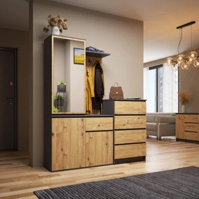 Predsieňová zostava Enteruno (sivý grafit + dub artisan) (so zrkadlom). Akcia -19%. Vlastná spoľahlivá doprava až k Vám domov. 1128864