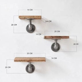 SADA 3x Nástenná polica BORURAF smrek/čierna