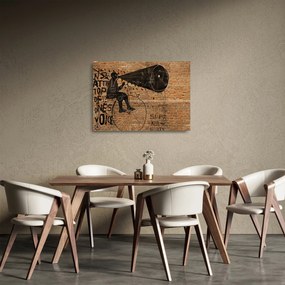 Sklenený obraz - Muž na bicykli v Banksyho štýle (70x50 cm)