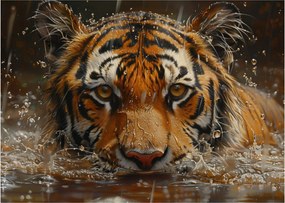 Sklenený obraz - Portrét tigra vo vode (70x50 cm)