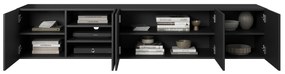 Závesná TV skrinka Asha 200 cm s ryhovaným čelom - čierny mat