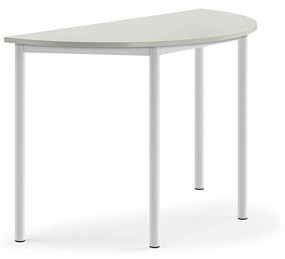 Stôl SONITUS, polkruh, 1200x600x760 mm, HPL - šedá, biela