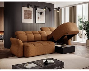 Žltá/hnedá zamatová rozkladacia/s úložným priestorom rohová pohovka (pravý roh/s leňoškou) Beneth – ELTAP