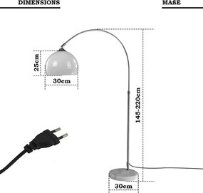 JAGO stojacia oblúková lampa biela, 145 - 220 cm