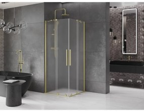 Mexen Velar Duo, sprchový kút s posuvnými dverami 100 x 100 cm, 8mm sklo námraza, zlatá matná, 871-100-100-32-55
